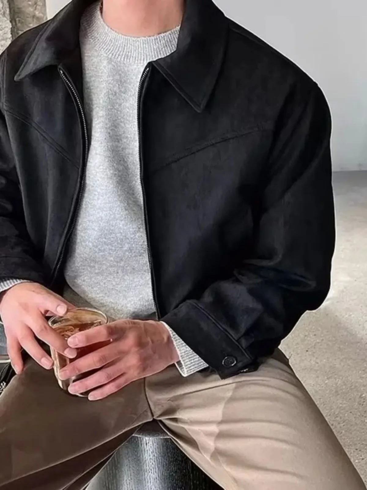 

Loose Fit Men's Workwear Jaet Retro Sle Outerwear Windproof Long Sve Zipper Closure Color Youth Casual Jaet