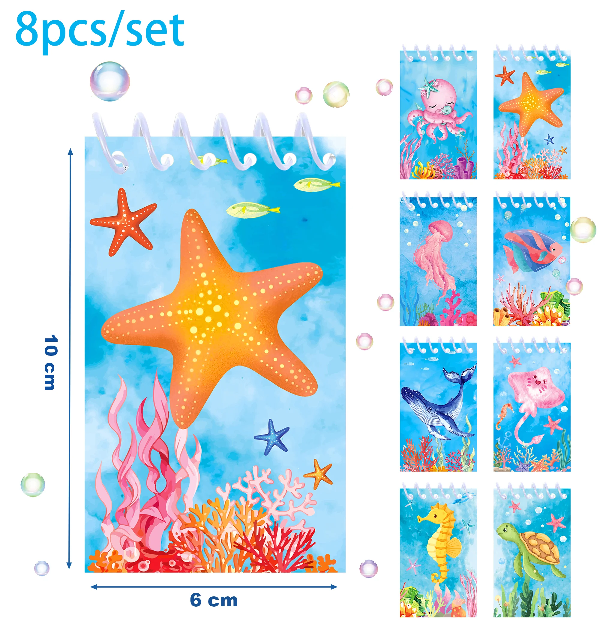 8pcs Underwater Sea Animals Mini Spiral Pocket Notebooks Memo Pad Coil Booklet Notepads For Office Stationery School Diaries
