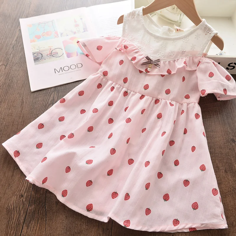 

2023 New Summer Fruit Pattern Short Sleeve Casual Dress Casual Dress Kid Clothes Girl Young Children