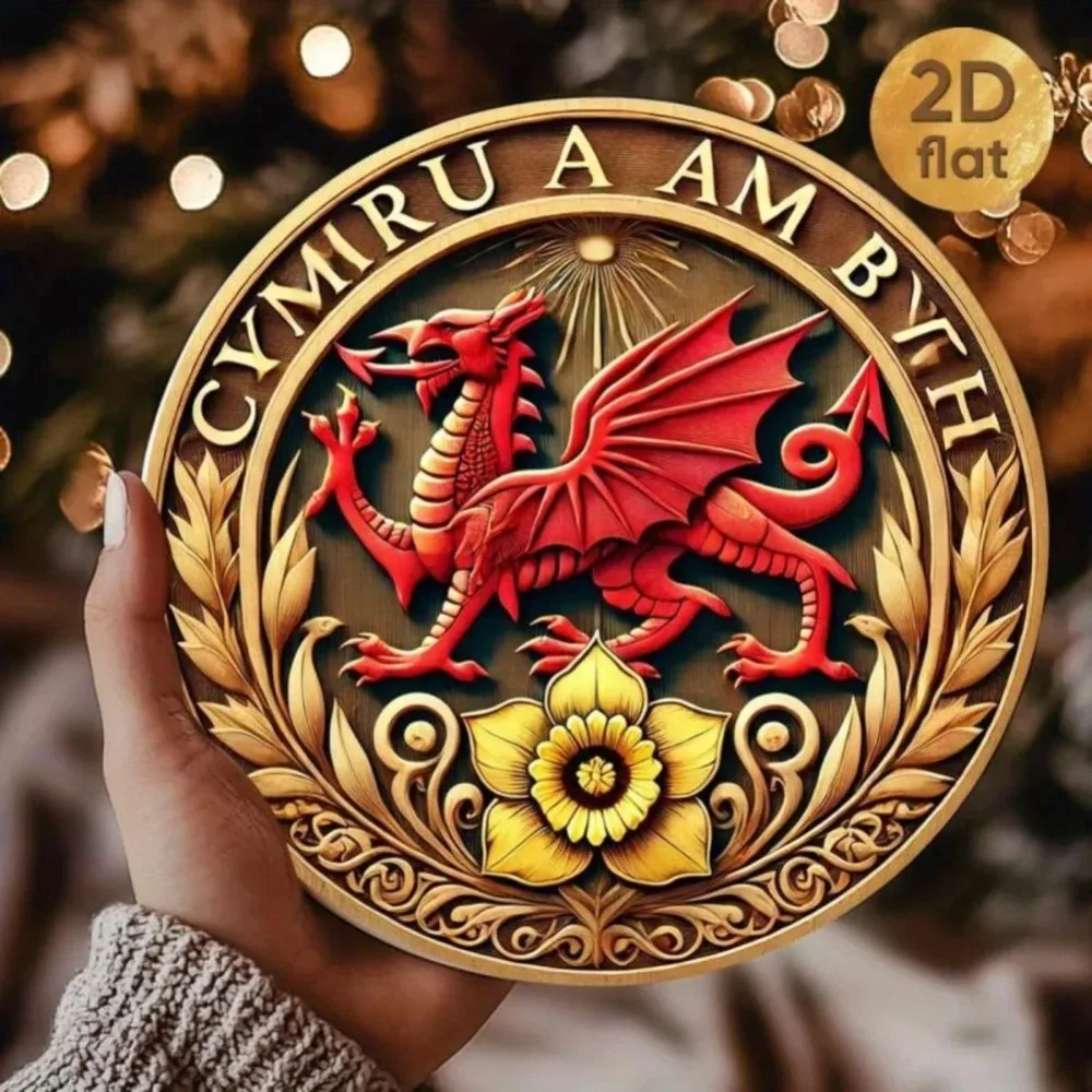 Welsh Dragon الألومنيوم جدار الفن 1PC - خمر الأحمر الوطنية رمز الإبداعية ديكور المنزل مكتب #3
