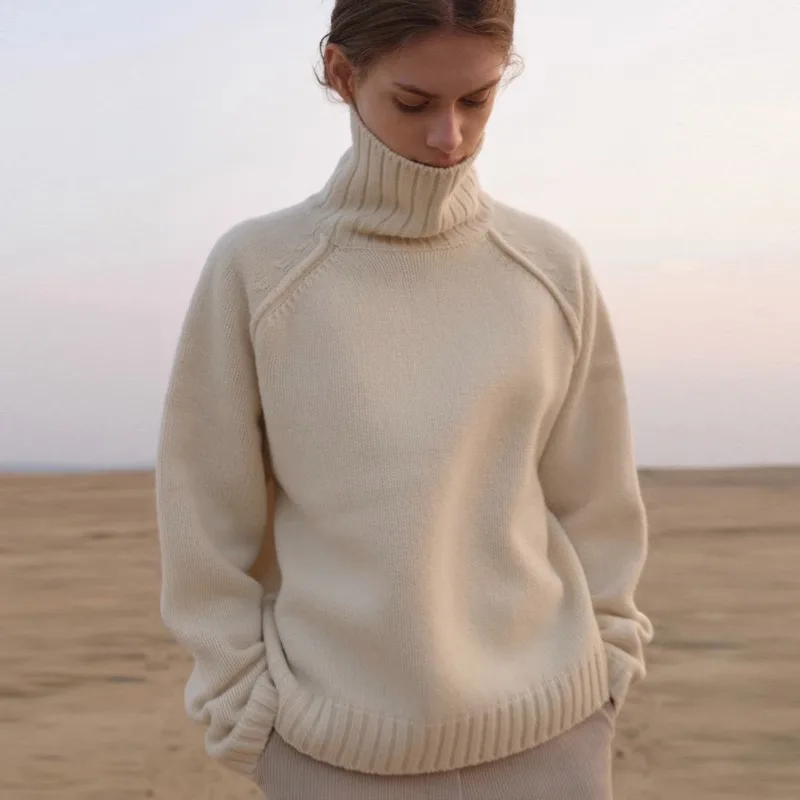 2023 autumn and winter new turtleneck thick sweater women 100% pure cashmere pullover sweater bottom wool knitted sweater