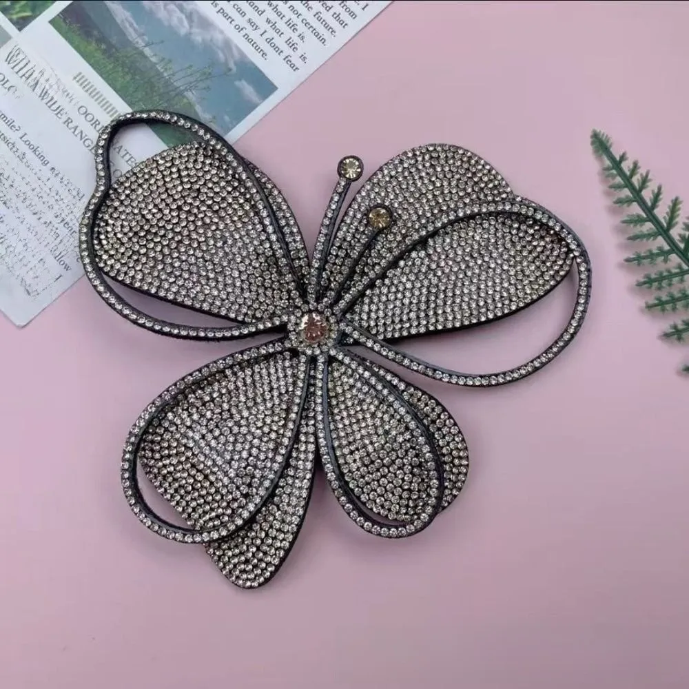 12CM Rhinestone Flower Patches Butterfly DIY Chest Flower Flower Brooch Fabrics Sparkling Jewelry Making Accessories