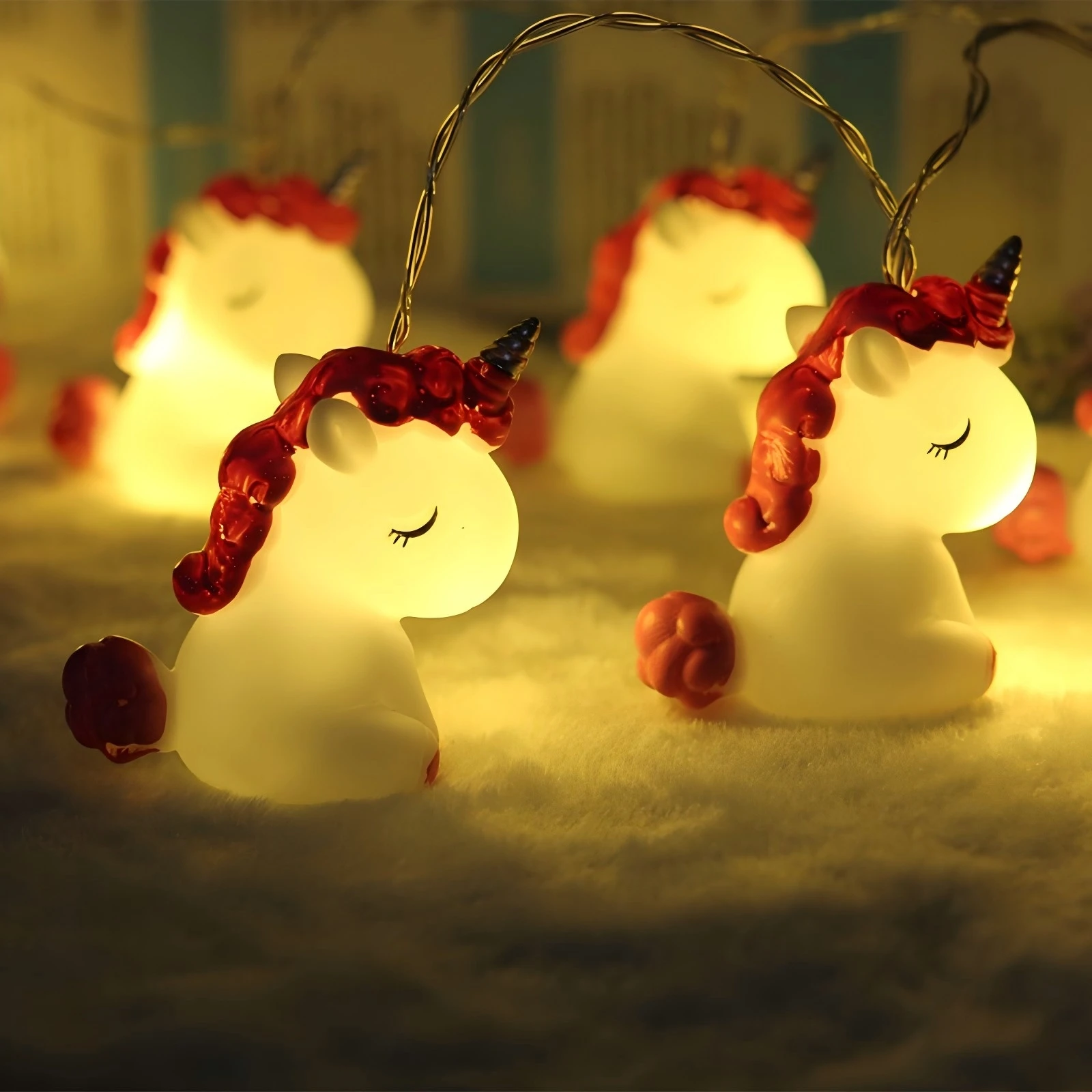 Cute 3D Unicorn LED String Lights, Warm White Cartoon Unicorn Fairy Lights for Kids Bedroom Nursery Birthday Party Decor