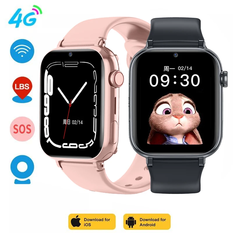 2024 Kids 4G Smart Watch SOS Call LBS Tracker Location Camera Video Chat Sim Card Multifunctional Waterproof Children Smartwatch