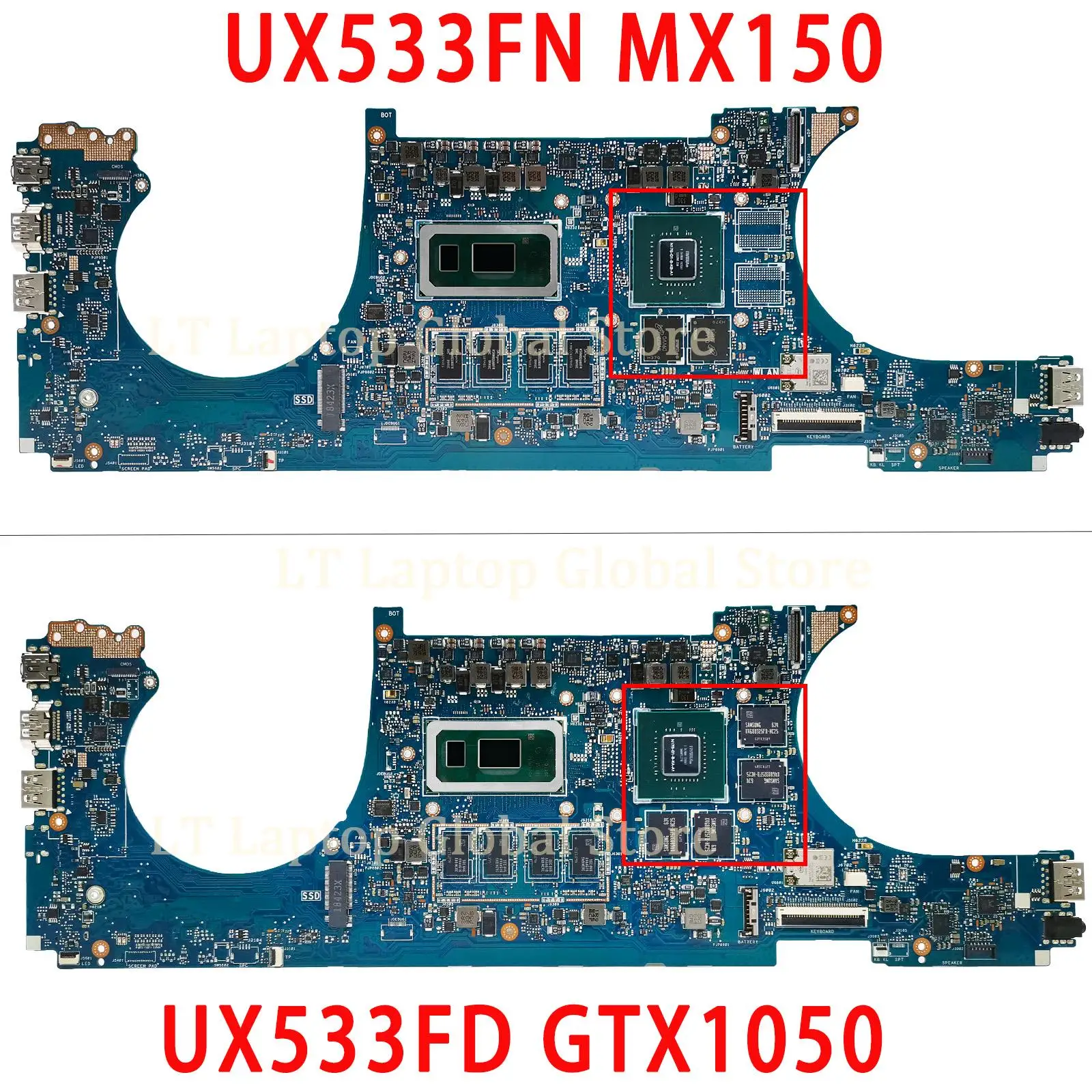 Imagem -02 - Laptop Ux533fd Placa-mãe para Asus Zenbook15 Ux533fn Ux533f Rx533f Placa-mãe I78565u I59265u Gtx1050 Mx150 8gb 16g-ram lt