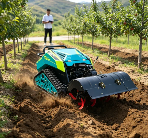 Farm Hillside RC Crawler Rotary Tiller Cultivator Trencher Flail Mower 13kW 1100F 48V Electric Drive