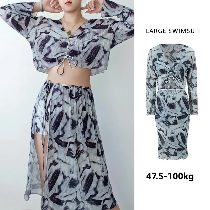 

Women's High-End Long Sve Swimsuit Beach Vaion Dr Sle Two-Piece Swimsuit plus Size Slimming Hide Meat V-Ne Bikin...