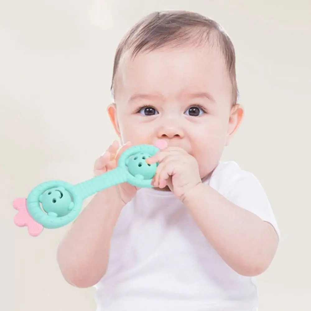 Strawberry Teether Rattle Toy Early Education Silica Gel Teether Handbells Cartoon Chewable Silica Gel Hand Bell Infant