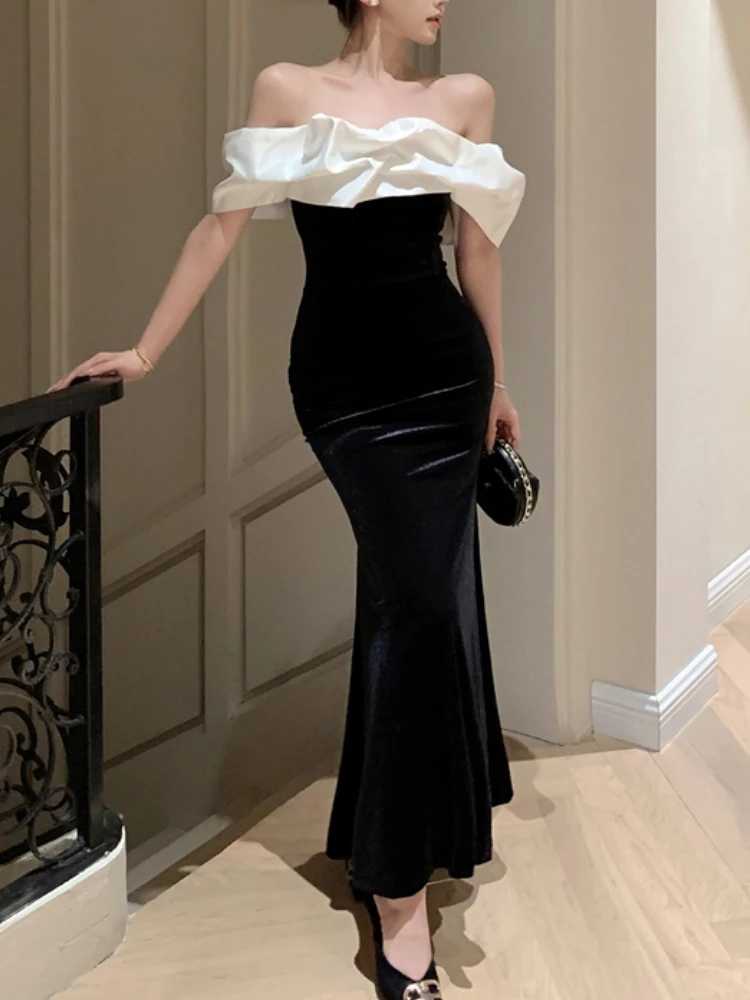 Robe de soirée noire élégante et chic pour femmes, robe de soirée mince, batterie sexy, vêtements d'anniversaire féminins, mode féminine éducative