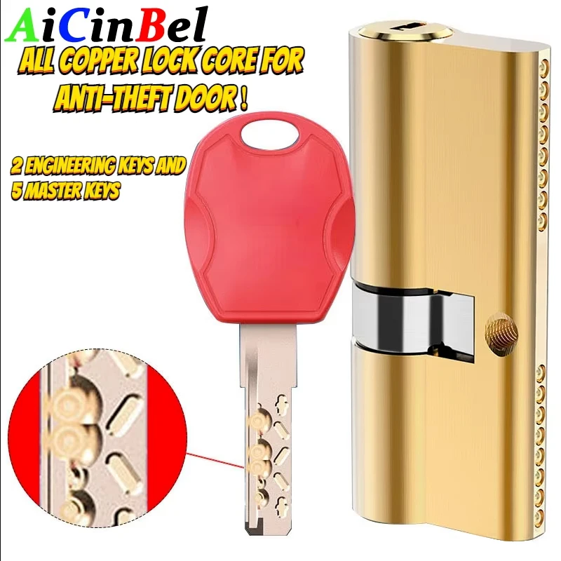 Anti-theft Cylinder Door Lock Core Old-fashioned Access Door Double-open All-copper AB Door Lock Core Universal Type 7-pcs Keys