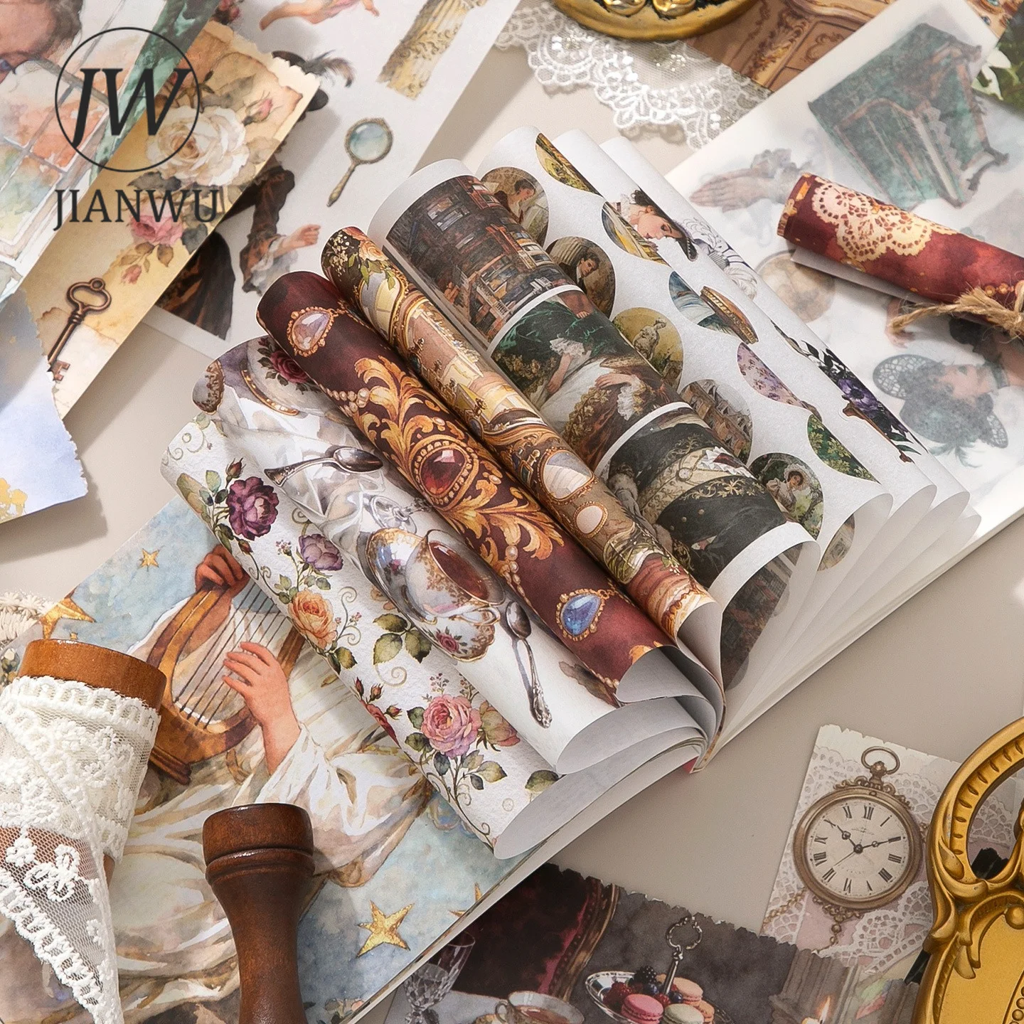JIANWU Vintage Flower Character Landscape Material Collage Scrapbooking Sticker Book Creative DIY Journal Stationery
