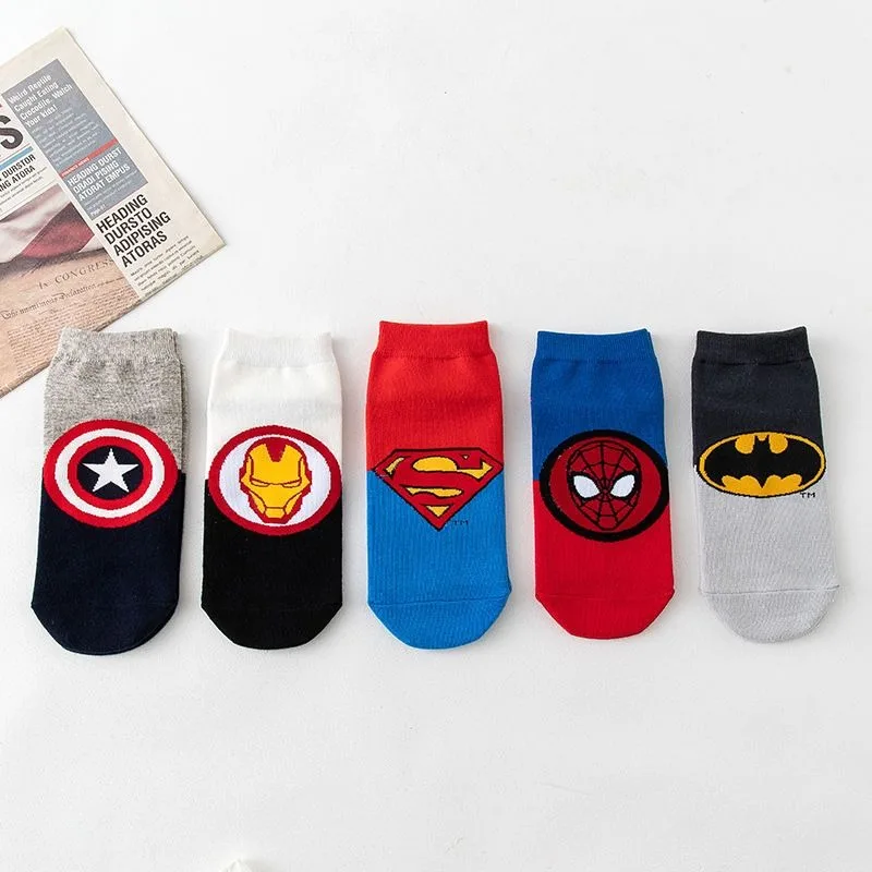 Marvel Avengers Spider Man Iron Man Cartoon Pure Cotton Thin Short Socks High-value Sweat-absorbing and Breathable Socks