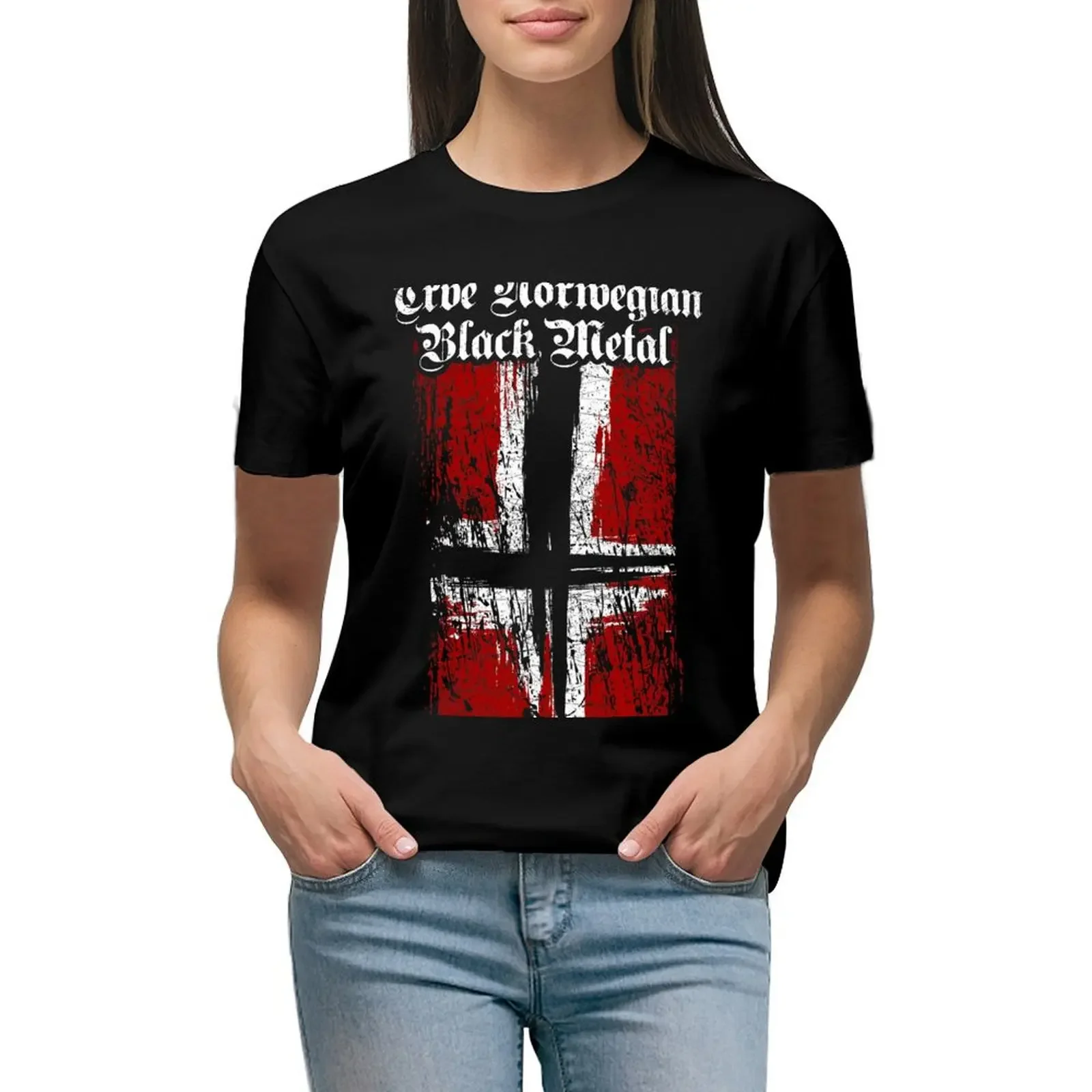 Trve (True) Norwegian Black Metal - Norwegian satanic flag T-Shirt new edition sweat customs t shirts for Women loose fit