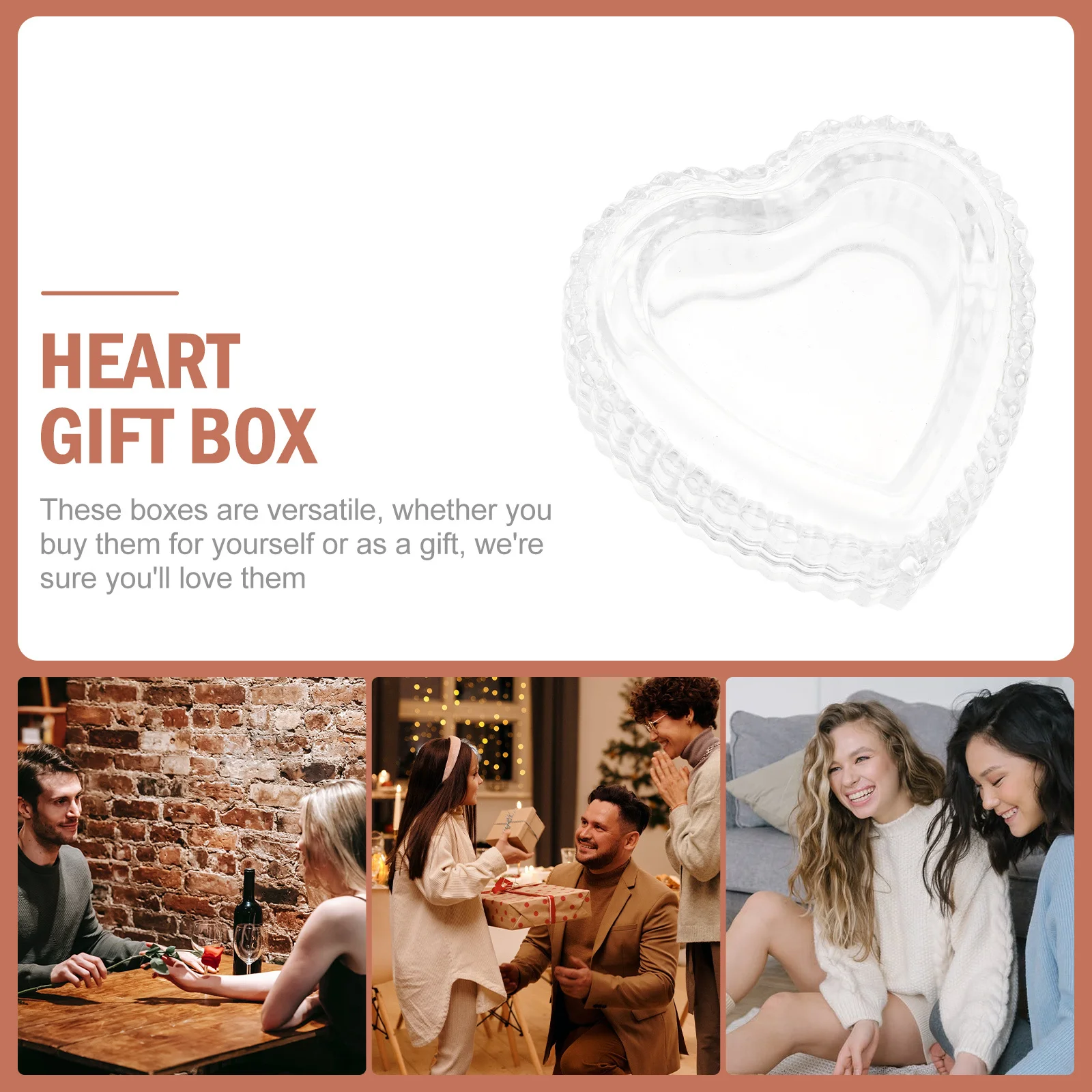 صندوق مجوهرات زجاجي على شكل قلب، مثالي لتخزين عرض الحلي المفضلة، صندوق قلب بتصميم موفر للمساحة #4