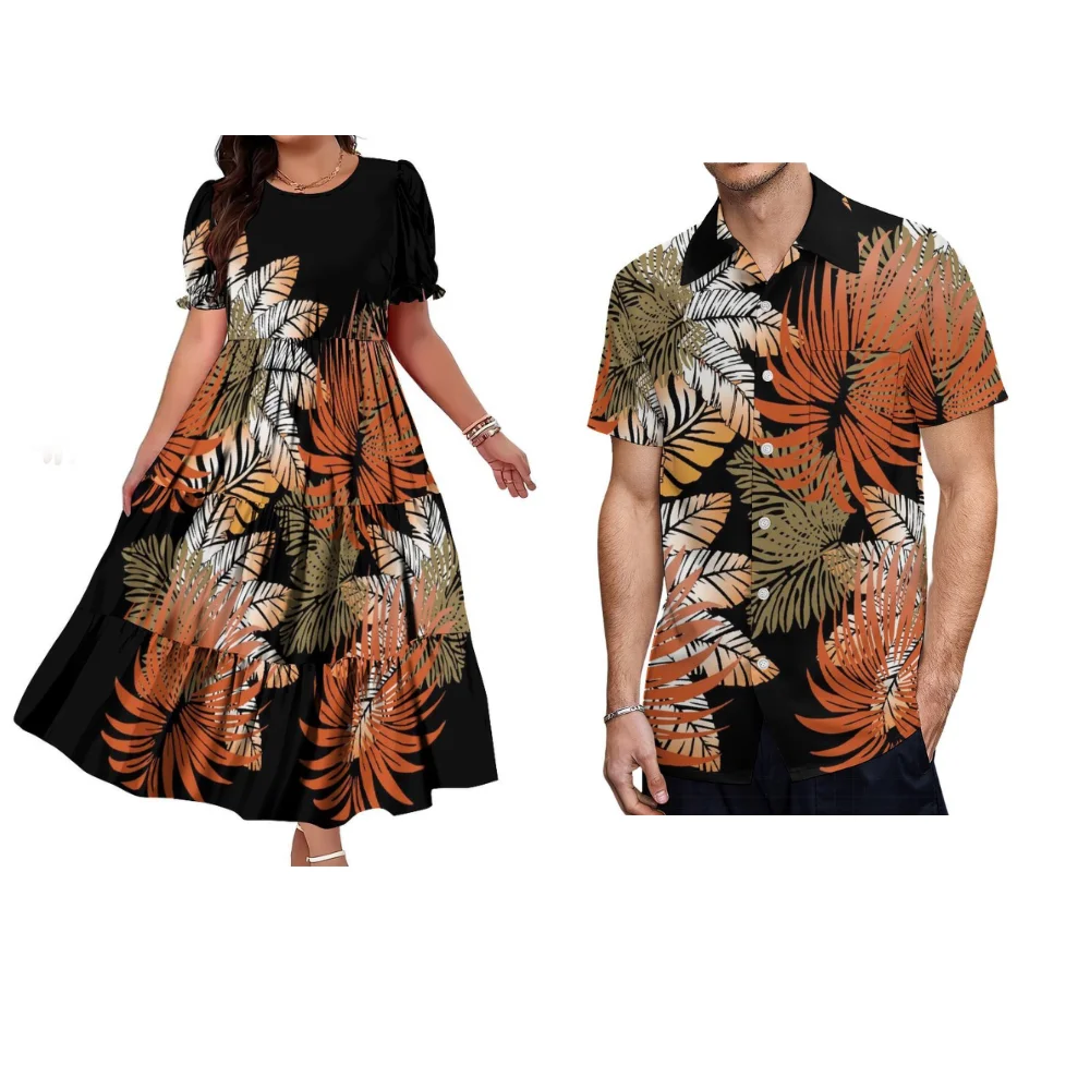 

Round-Neck Short-Sleeved Long Women'S Dress With A Sense Of Layering Cake Dress Polynesian Custom Fashion Couple'S Shirt