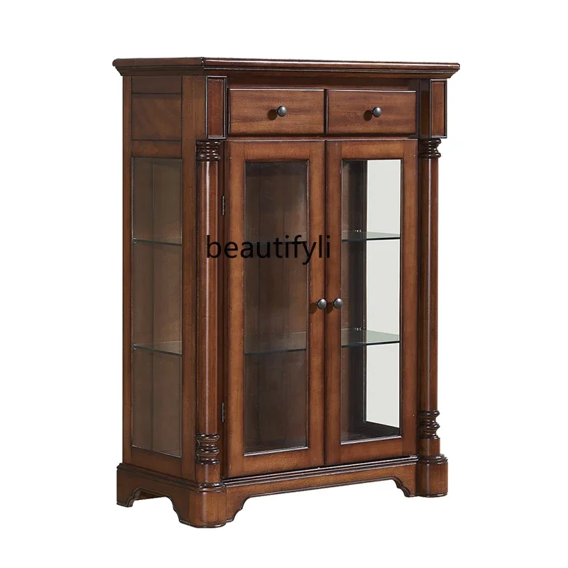 

ss8350 American mahogany wine cabinet 3C tempered glass side cabinet storage solid wood cabinet