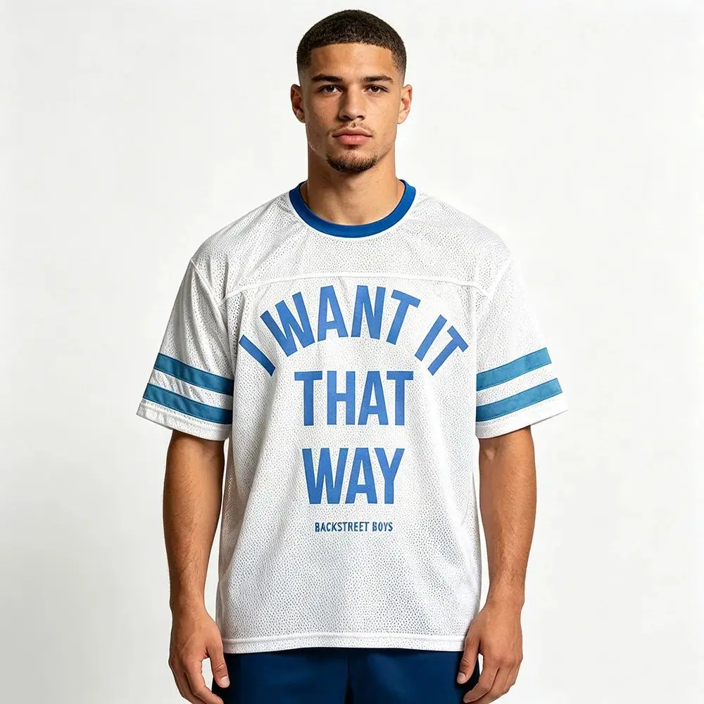 I Want It That Way Backstreet Boys Mesh Breathable T‑shirt 90s Boy Band Letter Print Short Sleeve Casual Fashion Tees for Unisex