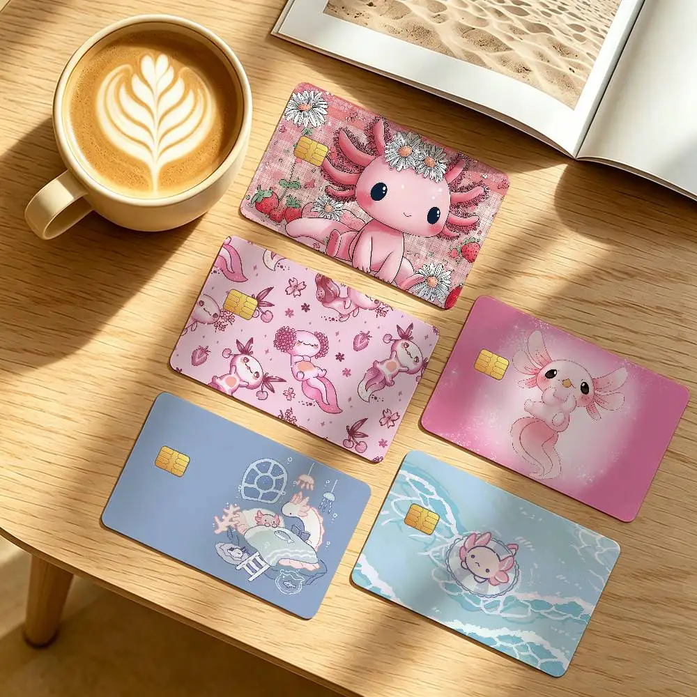 Axolotl Cartoon kawaii PINK Credit Card Public Transportation Cards Protective Sticker Waterproof Card Face Decoration 4PCS