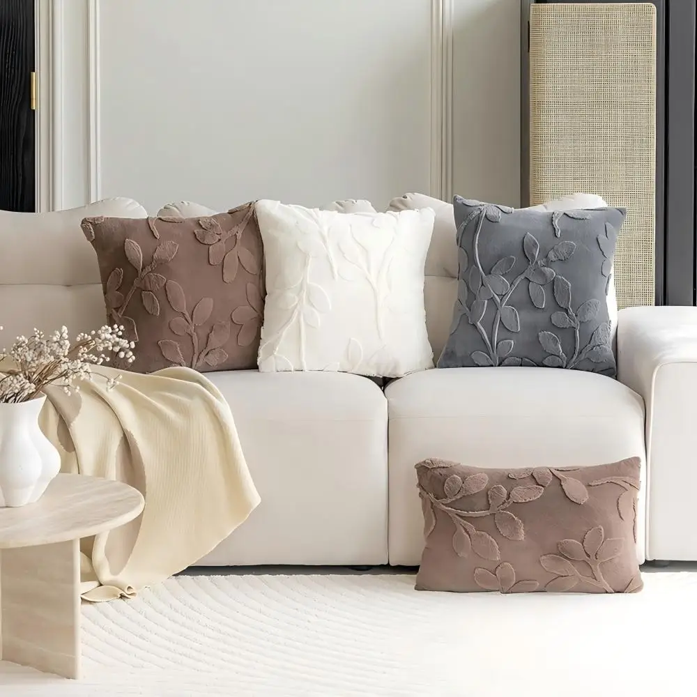 BUYNOW 1PC Plush Leaf Pattern Cute Pink Pillowcase High-end Luxury Living Room Sofa Cushion Cover Home Bedroom Car Decor