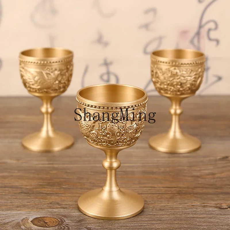 CLL pure copper dragon and phoenix wine glass Chinese household spirit cup Baijiu cup one cup solid thickened goblet