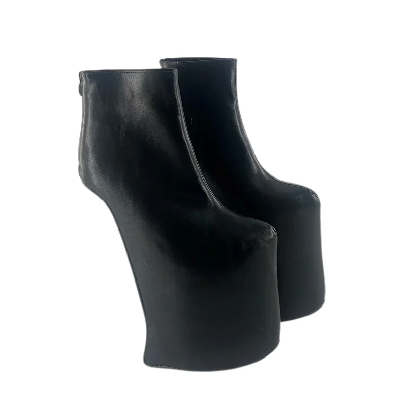 Thick soled plus size stage performance high-heeled short boots, 23cm super high heels, donkey hooves, GAGA super high heels, no