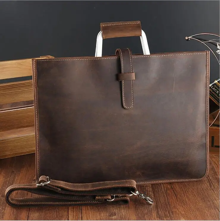 High Fashion Luxury Clutch Bag Men\'s A4 File Document Purse Wallet Top Layer Ipad Leather Business Bag Briefcase Cowkskin