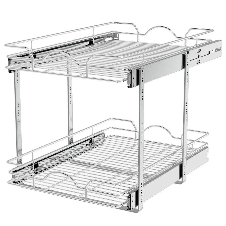 

2 Tier Pull Out Cabinet Organizer 15.5 W x 21 D, Pull Out Drawers for Kitchen Cabinets, Pull Out Shelves for Base Cabinet Organi