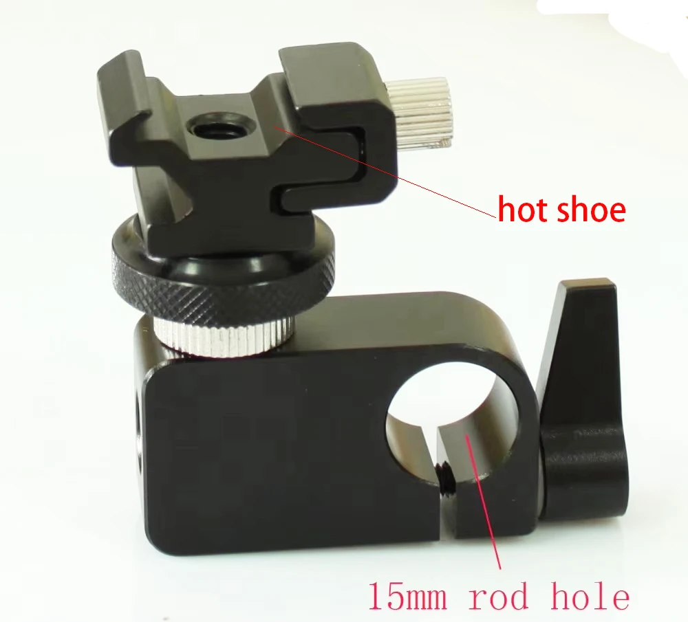 NEW Single Rail Clamp & Hot shoe Adaptor Set for 15mm Rail System Rig, 1/4 cold shoe 15mm rod clamp unit, 1/4-20 thread hot shoe