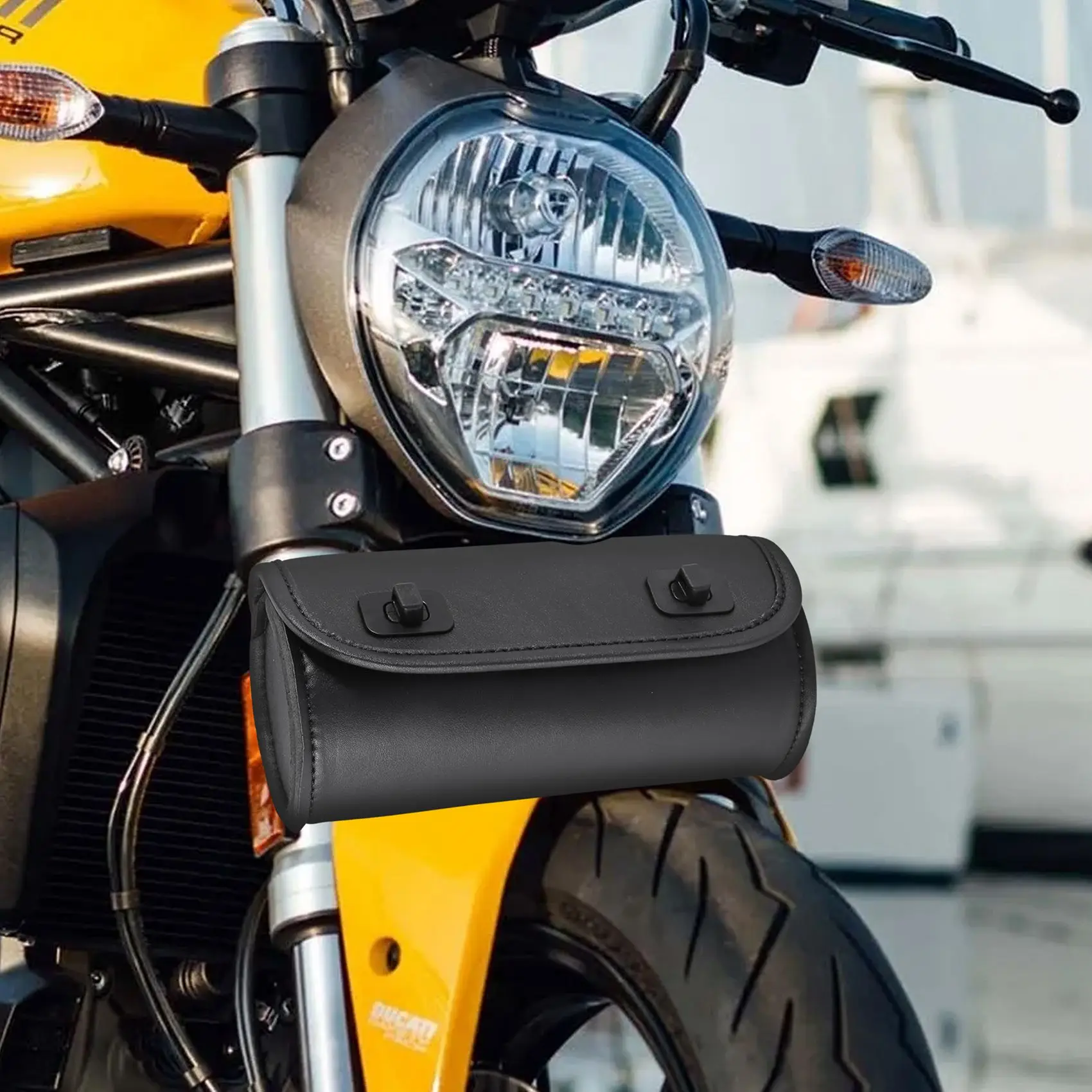 Motorcycle Fork Bag PU Handlebar Tool Pouch with 2 Straps, Universal SUP view 3