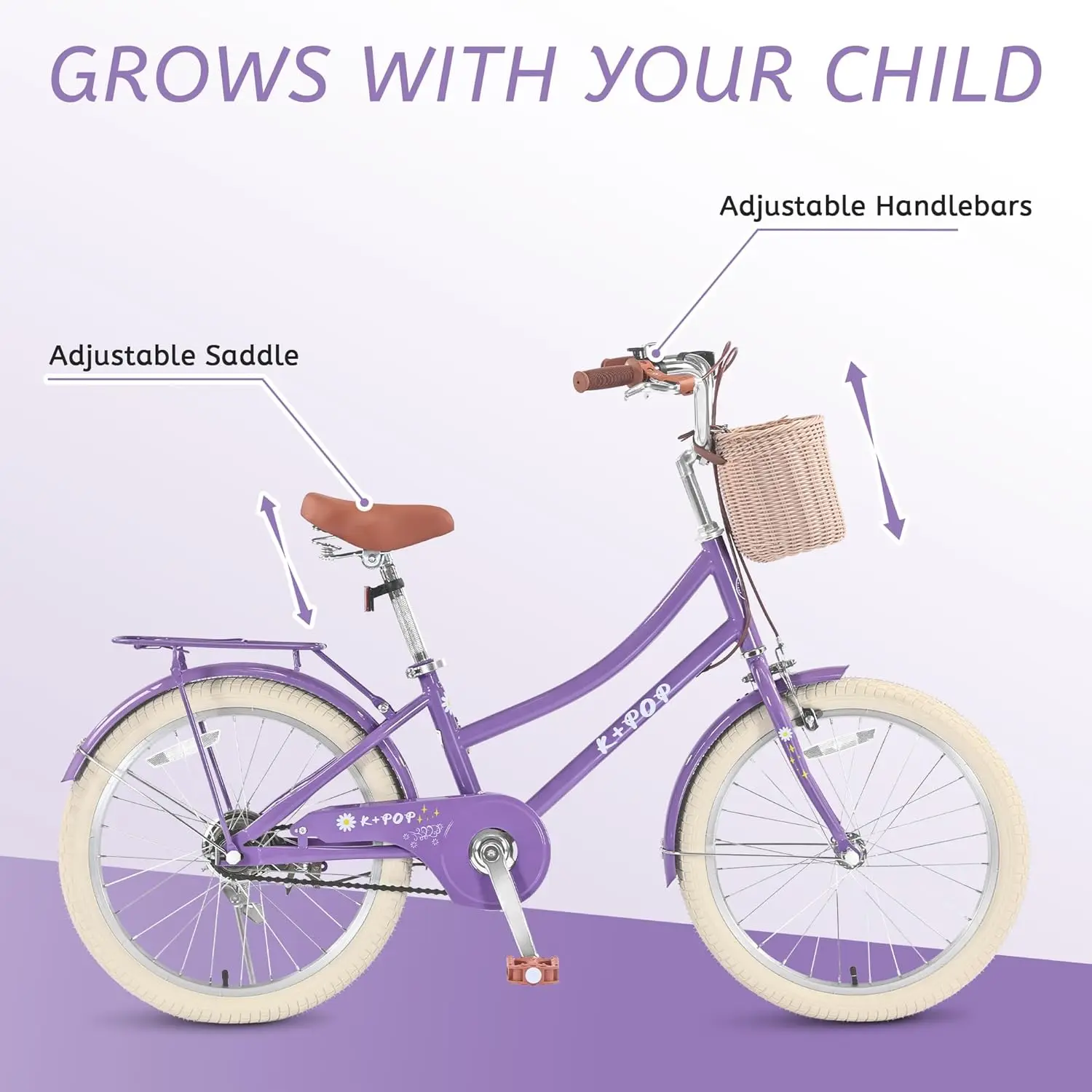 Bicicleta para niñas con cesta, bicicleta para niños y niñas de 7 a 13 años, bicicletas para niños de 20 pulgadas con soporte, Co múltiple