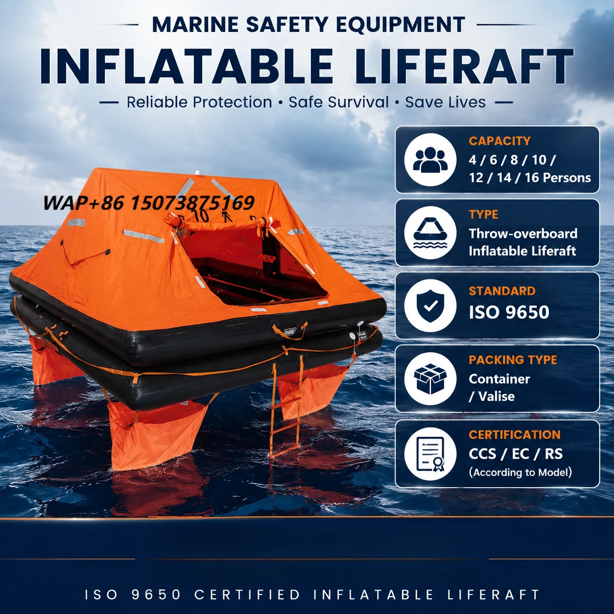 ATOB Series Throw-overboard Inflatable Liferaft SOLAS Marine Life Raft Emergency Rescue Equipment for Yacht Boat Ship