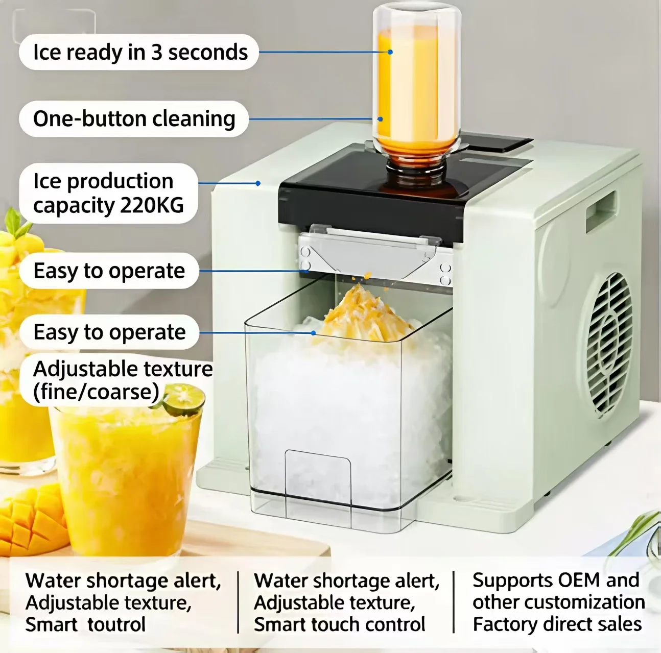 Commercial Fully-Automatic Flake Ice For Home Hotel Street Vending Use Quick Ice Dispensing 10kg/min Slush Machine