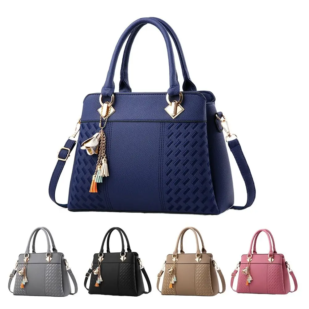 

Повседневные сумки через плечо из искусственной кожи, однотонные, большой вместимости, женские сумки с подвеской, тисненая сумка-кроссбоди