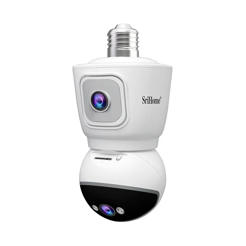 Srihome 4MP Dual Lens Dual Screen Light Bulb Security Camera Smart Home 3X Digital Zoom AI Human Motion Detect WIFI Surveillance