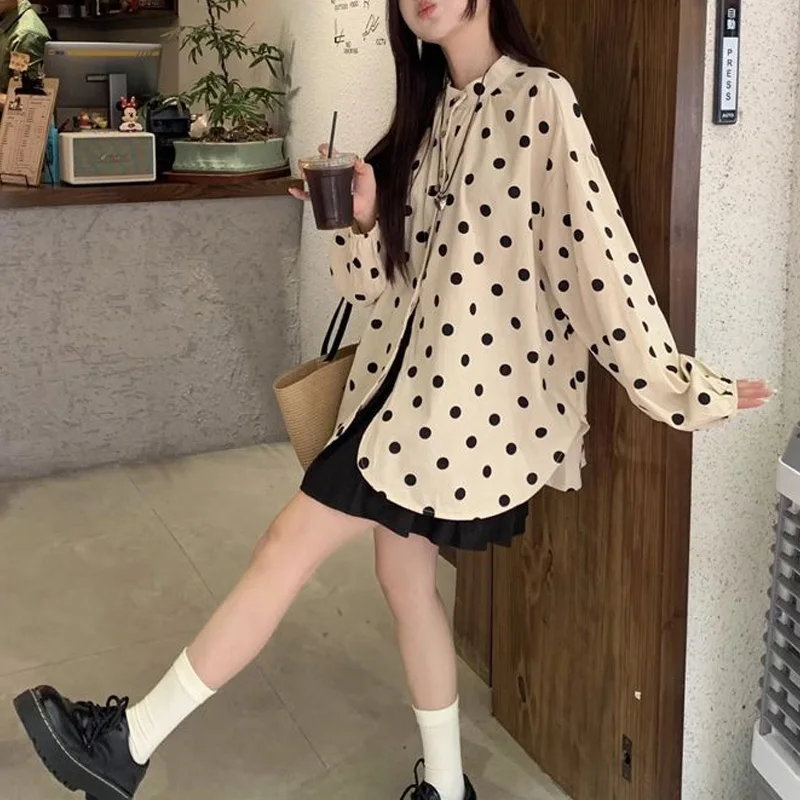 

2023 New Spring and Autumn Fashion Simple and Relaxed Casual Dot Print Milk Soft Sweet Spicy Lazy Long Sleeve Women's Shirt