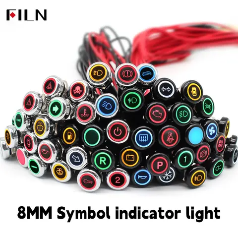 8mm Symbol indicator light 12V-24V LED Car Boat LED Warning Dashboard Signal Lights Instrument Pilot light  Metal Shell Mini