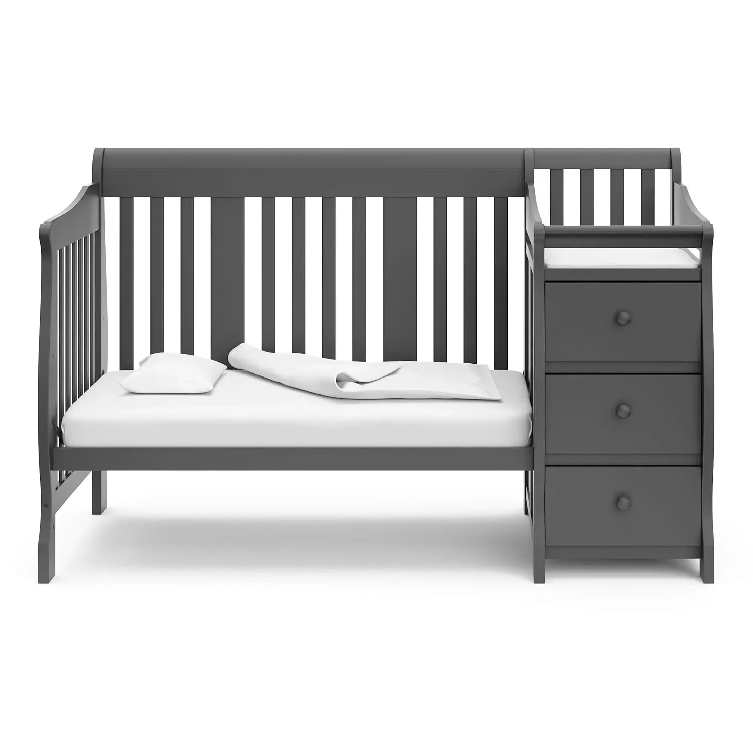 5-in-1 Convertible Crib and Changer (Gray) – Crib and Changing Table Combo with Drawer, Converts to Toddler