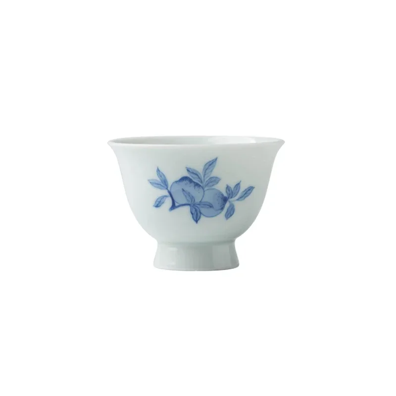 

Jingdezhen Hand-Painted Longevity Peach Blue and White Tea Cup Master Cup Single Retro Porcelain Kung Fu Tea Set Tea Cup