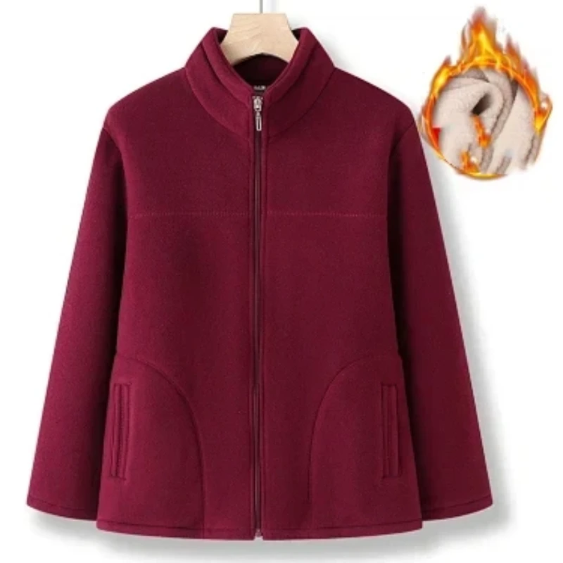 Elderly Women Fleece Lined Hooded Set Zip Up Sweatshirt Coat And Pants Warm Mom Casual Outfit Autumn Winter S 4XL