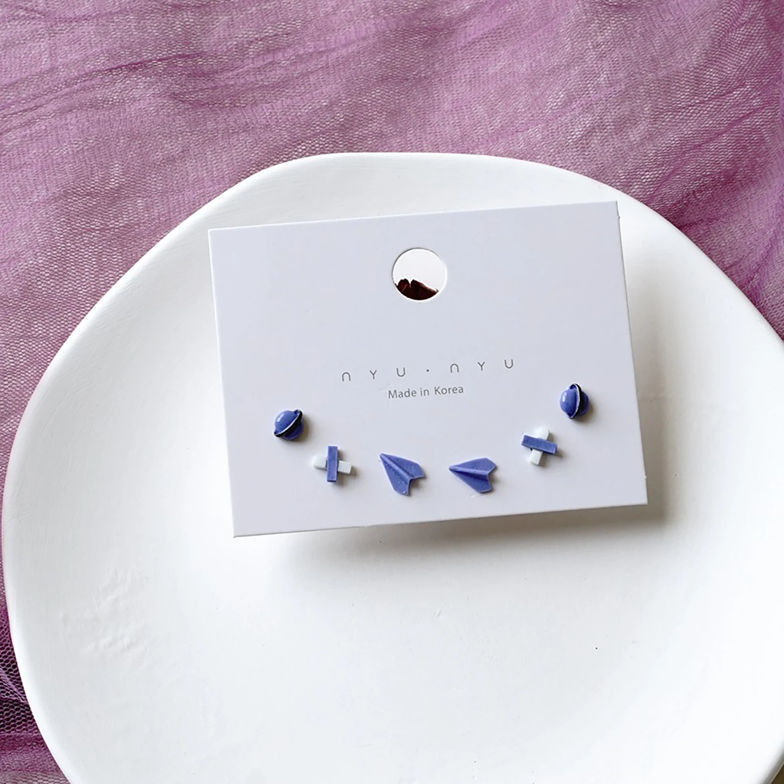 3pairs/set Ceramic Ear Post Stud Earrings Mixed Color Round Flower Star Airplane Universe Planet Earring Girl Women Ear Jewelry