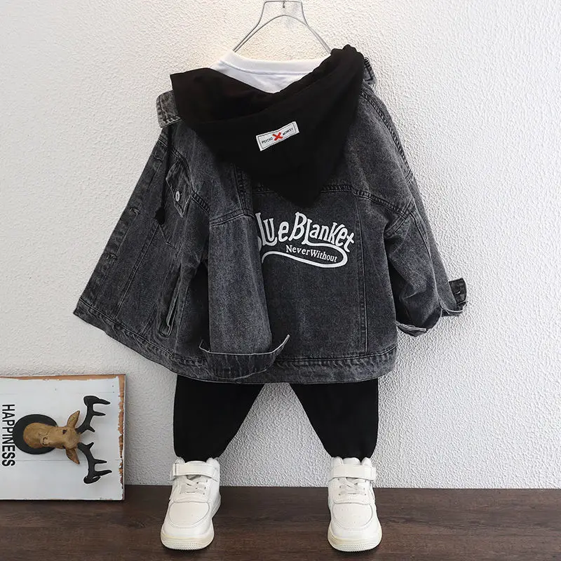 Boy  Denim Jackets kids jeans coat Children hooded Outerwear clothing Spring Autumn boy hooded sport Clothes For 3-12T kids