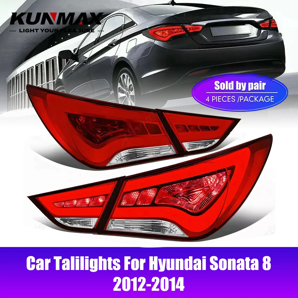 Pair Of Car Tail Light Assembly For Hyundai Sonata 8 2012-2014 LED DRL Brake Light Flowing Water Flicker Tail Lamps Taillights