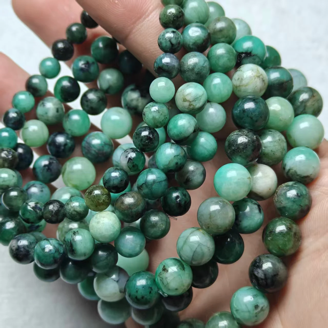 Natürliche AAA Afrikanische Smaragd-Perlen, glatt, rund, lose, für Schmuckherstellung, Design-Armband, elastisches Seil, handgefertigter Schmuck – Detail 4