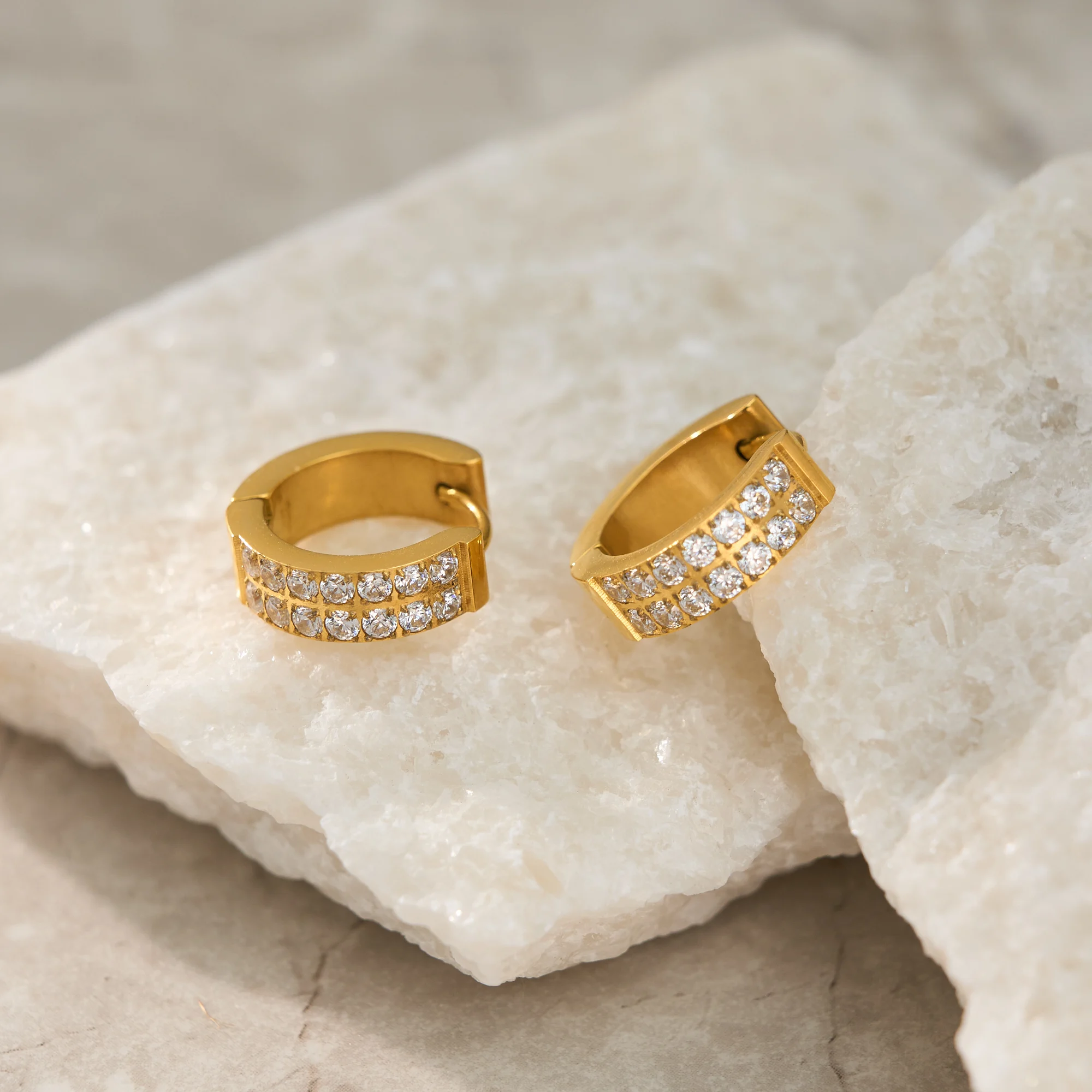 DASEIN NEW Cute Zircon Blingbling Hoop Earrings INS 18k Gold Plated Hypoallergenic Stainless Steel Daily Jewelry