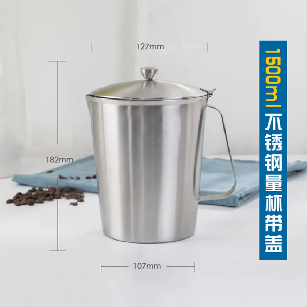 1PCS 1500ml Lab 304 Stainless Steel Lab Beaker Measuring Cups Graduated Liquid Metal Tools With Inner Scale and Cover