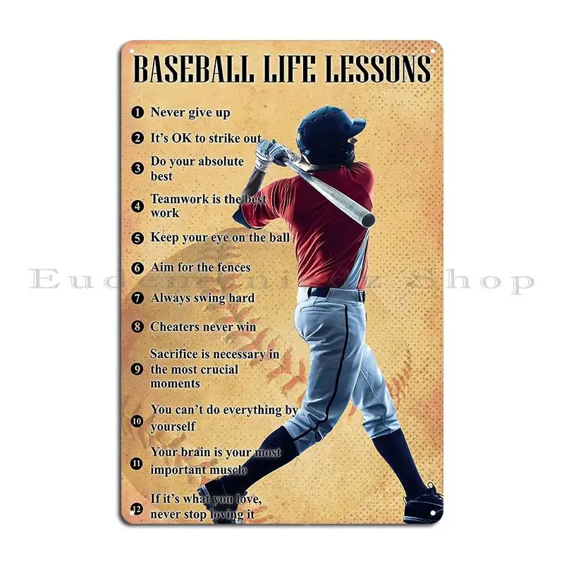 Baseball Life Lessons Metal Plaque Poster Club Cinema Designing Garage Funny Tin Sign Poster