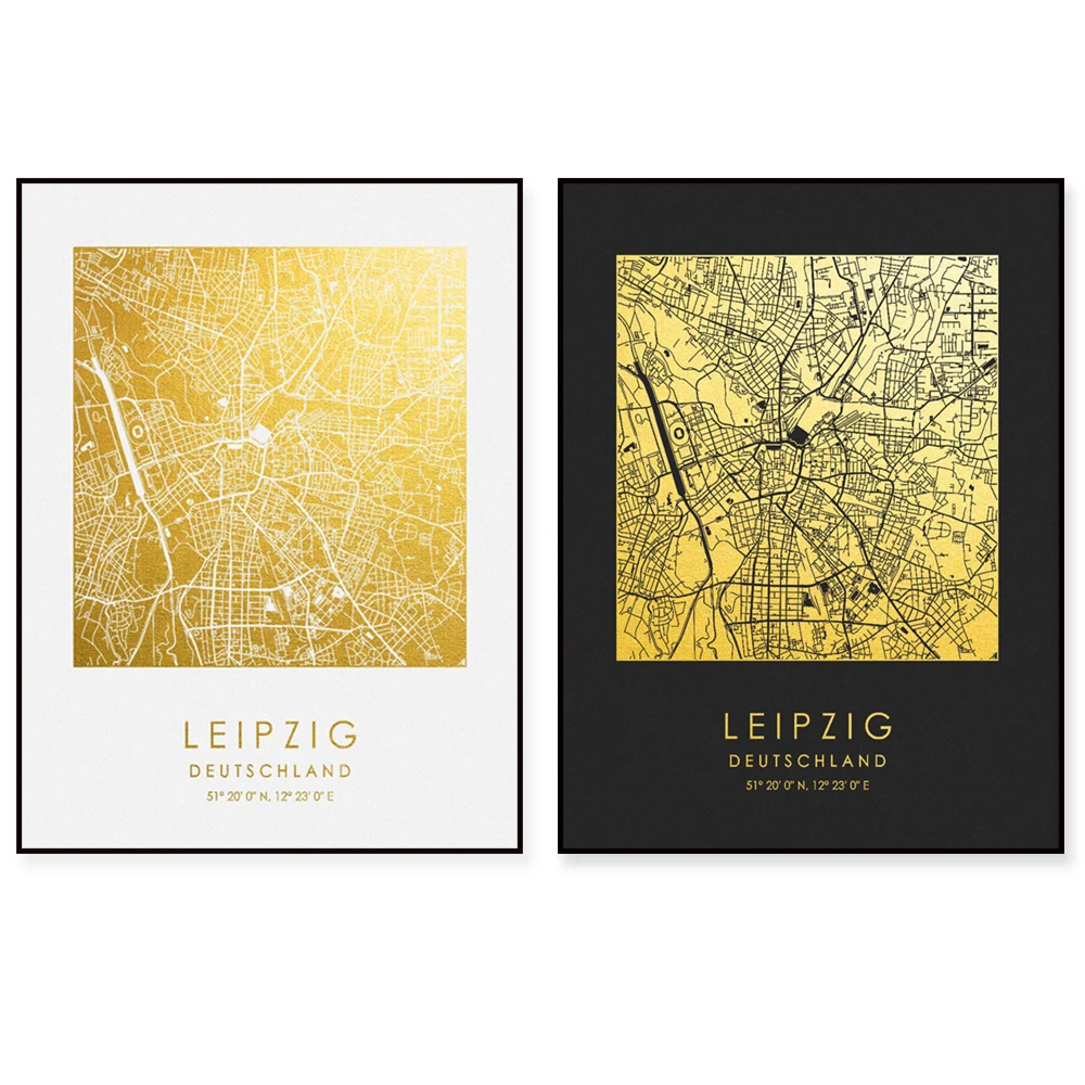 Leipzig printed canvas square map poster, Leipzig wall decoration, Leipzig street map, Germany, GoldenGraphy