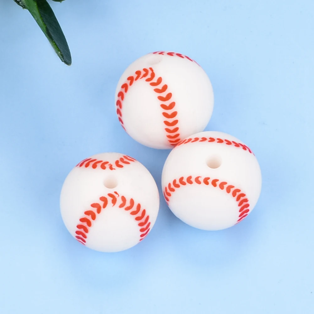 Lofca 15mm Silicone Beads Baseball 20pcs/Lot Silicone Soft Chew DIY Food Grade Oral Care Baby Teether Toy