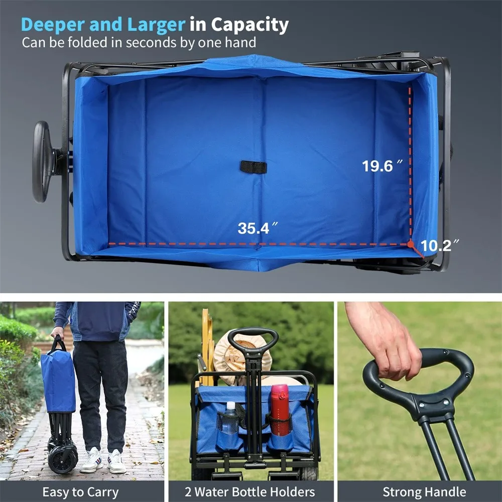 Blue Folding Campers Become A Practical Choice for Beach Exploration High-Capacity of A Heavy-duty Metal Camper Garden Vehicle