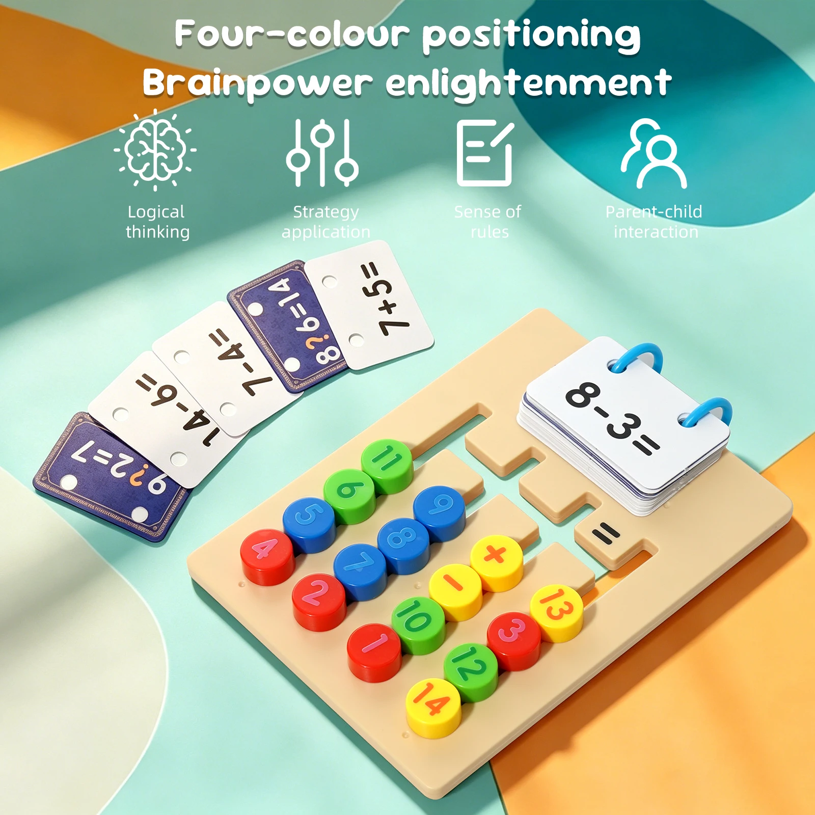 Two-In-One Addition Subtraction Word Puzzle, Four-Color Logic Training Toy, Brain Development Educational Game